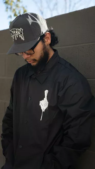“Line Leak” Coach Jacket Black W/White Ink
